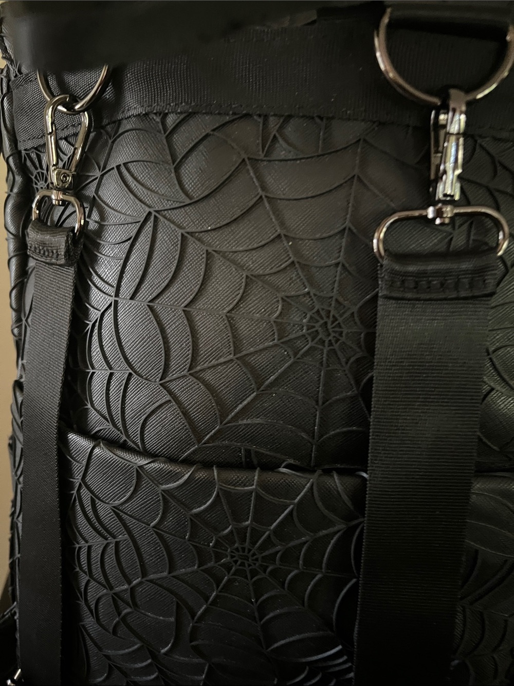 Mumsterville Black Spiderweb Embossed Backpack – Contemporary Urban Style - Picture 7 of 13